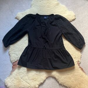 Gap lace sleeve cotton ruffle tunic top XL